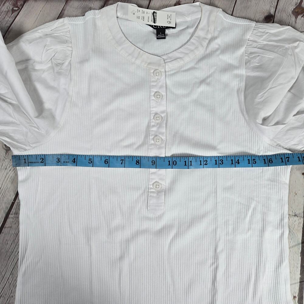 J. Crew Vintage rib puff-sleeve henley top L White BQ896 - Picture 7 of 9